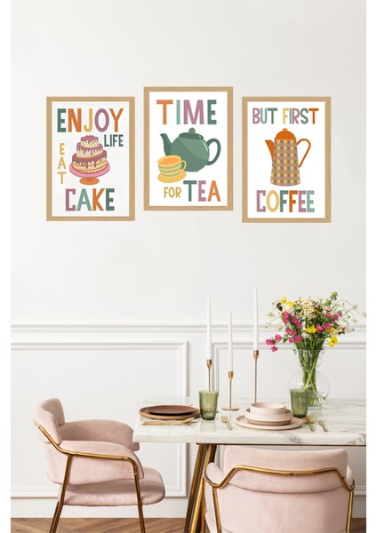 🍰☕ Enjoy Lıfe | Tıme For Tea | But Fırst Coffee – Uv Baskılı 3'lü CRVS1048 13 x 17 fırsatları