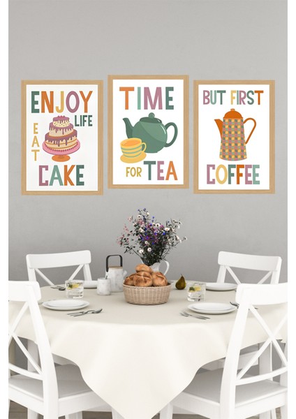 🍰☕ Enjoy Lıfe | Tıme For Tea | But Fırst Coffee – Uv Baskılı 3'lü CRVS1048 13 x 17 indirimleri