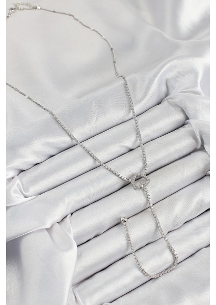 Pirinç Zirkon Taşlı Kalp Model Gümüş Renk Y Kolye - TJ-BKO10447 fiyatları