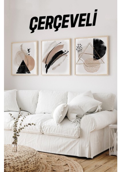 Ahşap Çerçeveli Mdf Kare Tablo Seti Salon ve Oturma Odası Için KR4023 23 x 23