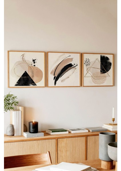 Ahşap Çerçeveli Mdf Kare Tablo Seti Salon ve Oturma Odası Için KR4023 23 x 23 modelleri