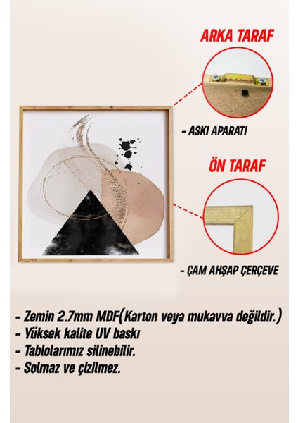 Ahşap Çerçeveli Mdf Kare Tablo Seti Salon ve Oturma Odası Için KR4023 23 x 23