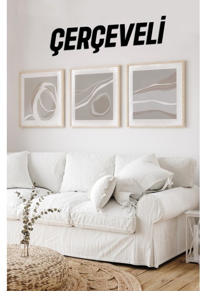 Ahşap Çerçeveli Mdf Kare Tablo Seti Salon ve Oturma Odası Için KR4017 23 x 23