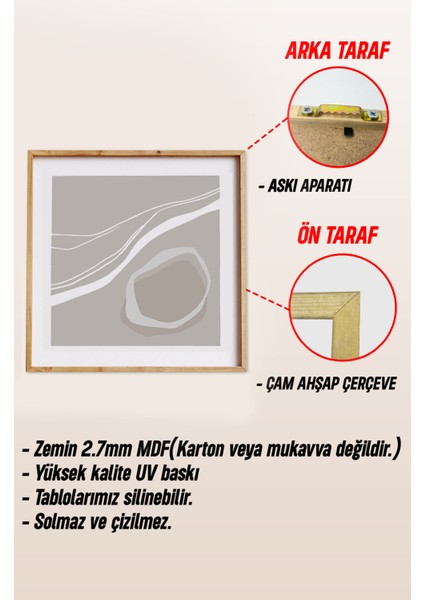 Ahşap Çerçeveli Mdf Kare Tablo Seti Salon ve Oturma Odası Için KR4017 23 x 23