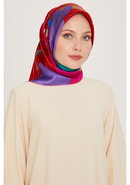 Geometrik Desenli Twill Saf Ipek Eşarp 9241D 82