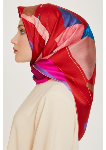 Geometrik Desenli Twill Saf Ipek Eşarp 9241D 82 modelleri