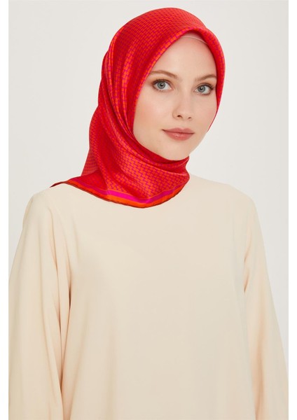 Klasik Desenli Twill Saf Ipek Eşarp 9243D 04 33