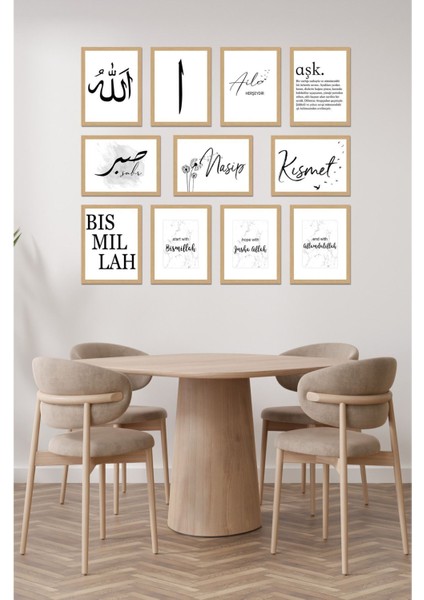 Notpa Dekorize Mdf 11 Parça 3 mm Çerçeve Görünümlü Salon ve Oda Için Tablo Seti Islami 6 30 x 40 modelleri