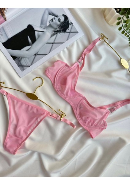 Kadın Pembe Tül Iç Çamaşır Takımı