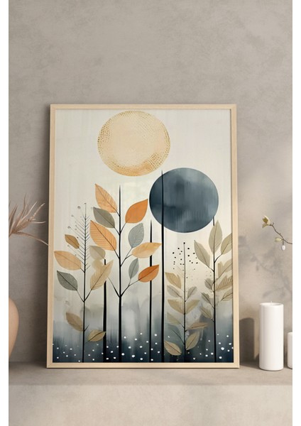 Geometrik Lacivert ve Sarı Bitkiler Temalı 3’lü Ahşap Çerçeveli Uv Baskı Mdf Tablo Seti CRV1044 23 x 32 fırsatları