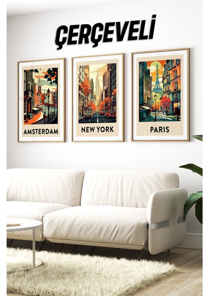 Ahşap Çerçeveli Mdf Tablo Seti Matisse, Bohem, Kusama Salon ve Oturma Odası Için ÇT3077 23 x 32