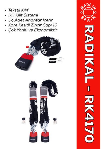 RK4170 Çok Yönlü 10 mm Çapında Zincir Kilit