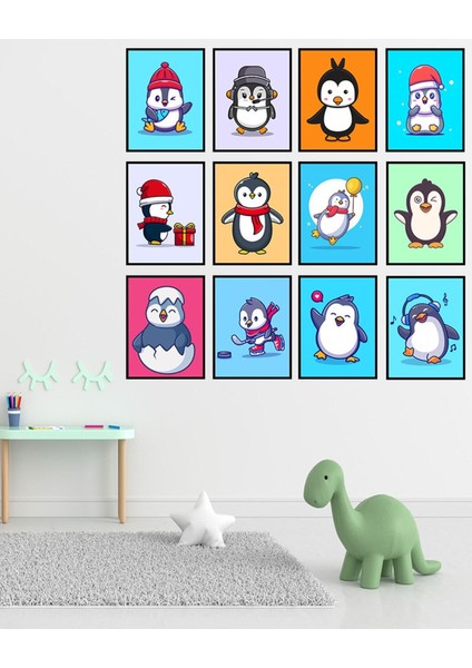 Dekorize Mdf Tablo Seti 12 Parça 3 mm - Aysima'nın Penguenleri Çocuk Odası Duvar Dekoru 13 x 17
