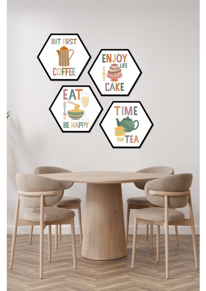 Dekorize Mdf Tablo Seti 4 Parça 3 mm - Mutfak ve Kafeler Için Hexagon ( Altıgen ) Tablo - HT001 25 x 25