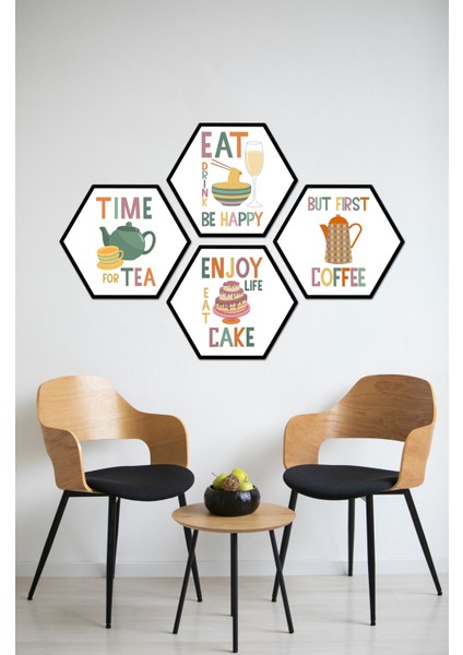 Dekorize Mdf Tablo Seti 4 Parça 3 mm - Mutfak ve Kafeler Için Hexagon ( Altıgen ) Tablo - HT001 25 x 25 fiyatları