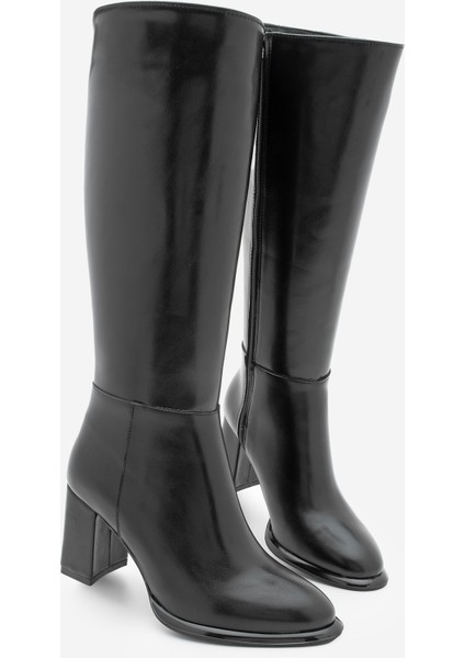 Kadın Fermuarlı Kalın Topuklu Çizme Lovet Siyah