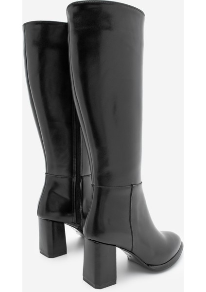 Kadın Fermuarlı Kalın Topuklu Çizme Lovet Siyah