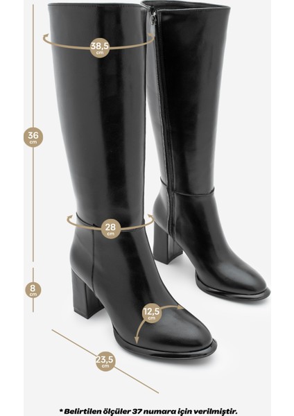 Kadın Fermuarlı Kalın Topuklu Çizme Lovet Siyah