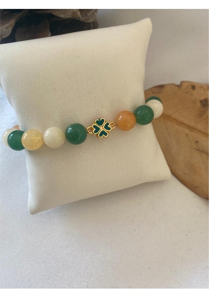 Mini Yonca Yaprak Figürlü Doğaltaş Bileklik modelleri