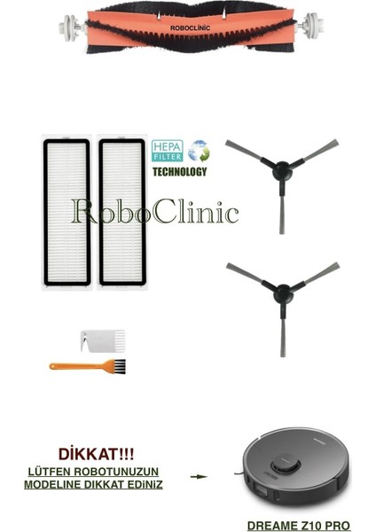 Dreame Bot Z10 Pro Yedek Ana Fırça, Yan Fırça, Hepa Filtre - 7 Parça
