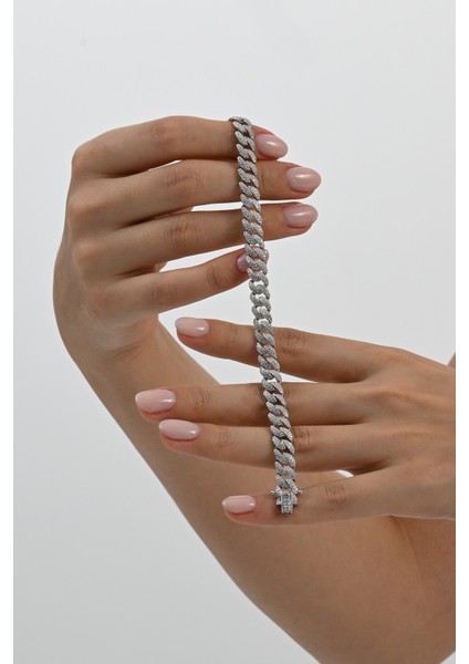 925 Ayar Gümüş Rodyumlu Zirkon Taşlı Ithal Gurmet Zincir Bileklik SGTL13049RODAJ