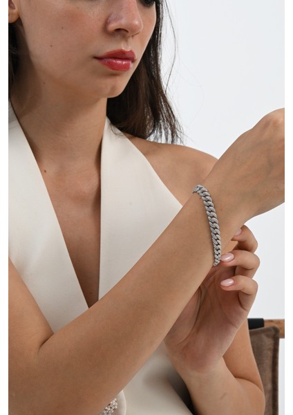 925 Ayar Gümüş Rodyumlu Zirkon Taşlı Ithal Gurmet Zincir Bileklik SGTL13049RODAJ modelleri