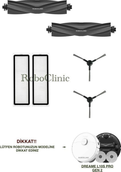 Dreame L10S Pro Gen 2 Robot Süpürge Uyumlu Yedek Fırça, Hepa Filtre, Mop - 6 Parça