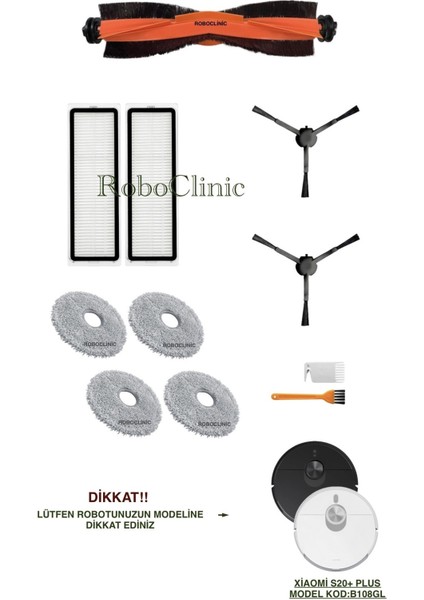 Xiaomi Robot Vacuum S20+ / S20 Plus Robot Süpürge Uyumlu Yedek Fırça, Hepa Filtre, Mop - 11 Parça