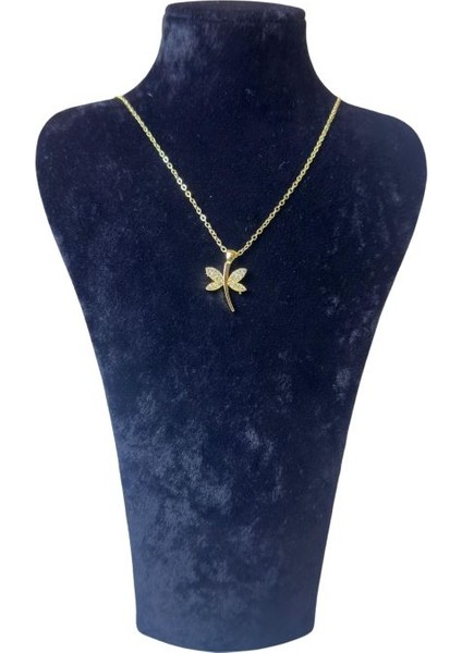 7257 Gold Renk Taş Detaylı Kelebek Model Kolye