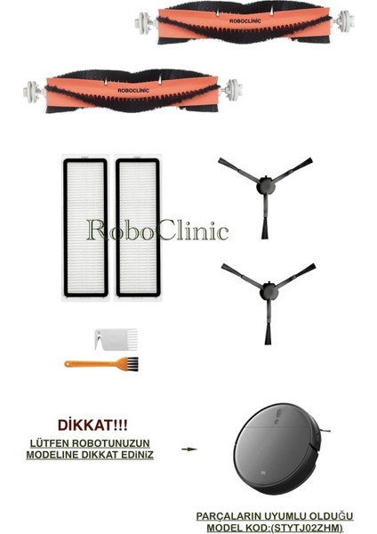 Xiaomi Mi Vacuum Mop 2 Pro+ Robot Süpürge Uyumlu Yedek Ana Fırça, Yan Fırça, Hepa Filtre - 8 Parça