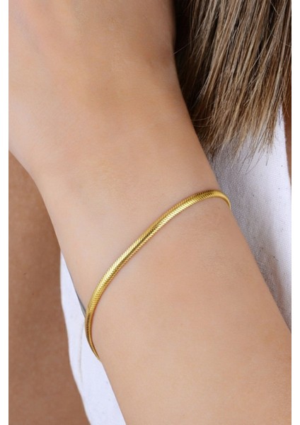 925 Ayar Gümüş Altın Yaldızlı Balık Sırtı Italyan Model Zincir Bileklik SGTL12944GOLD