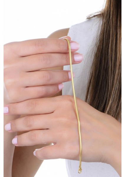 925 Ayar Gümüş Altın Yaldızlı Balık Sırtı Italyan Model Zincir Bileklik SGTL12944GOLD fırsatları