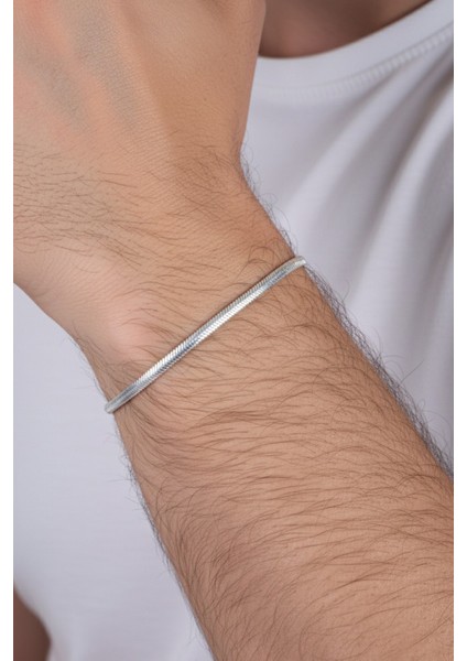 925 Ayar Gümüş Balık Sırtı Ezme Italyan Model Erkek Zincir Bileklik SGTL13114RODAJ