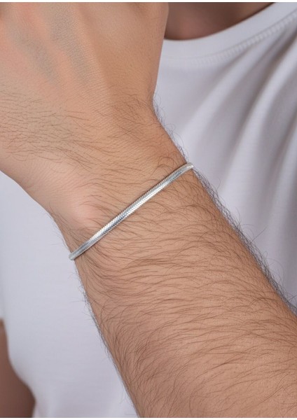 925 Ayar Gümüş Balık Sırtı Ezme Italyan Model Erkek Zincir Bileklik SGTL13114RODAJ fiyatları