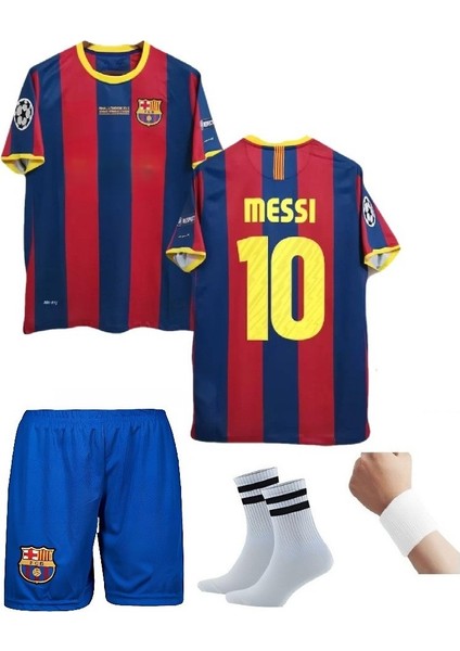 Barcelon'a Messi 2011 London Retro Futbol Çocuk Forması 4'lü Set Çorap+Bileklik Hediyeli
