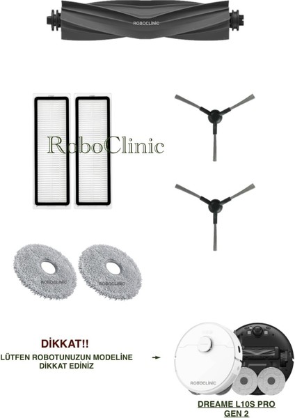 Dreame L10S Pro Gen 2 Robot Süpürge Uyumlu Yedek Ana Fırça, Yan Fırça, Hepa Filtre, Mop - 7 Parça
