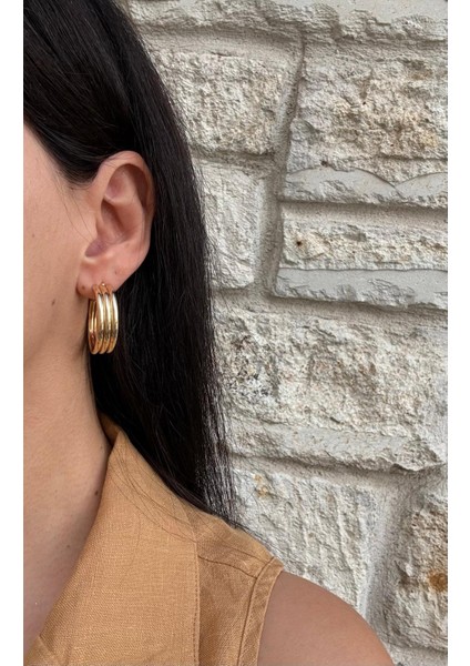 Üçlü Şerit Çelik Gold Halka Küpe fiyatları