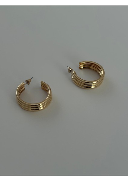 Üçlü Şerit Çelik Gold Halka Küpe indirimleri