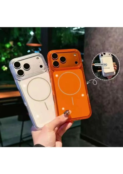 iPhone 17 Pro Max Kılıf Magsafe Wireless Şarj Desteği Şeffaf Kamera Buton Renkli Clear Crystal Dolgu indirimleri