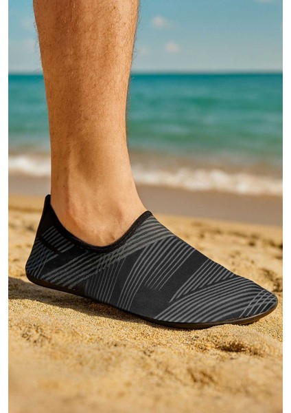 Lines Çizgi Desenli Kaymaz Tabanlı Esnek Hafif Dayanıklı Erkek Havuz Plaj Deniz Ayakkabısı