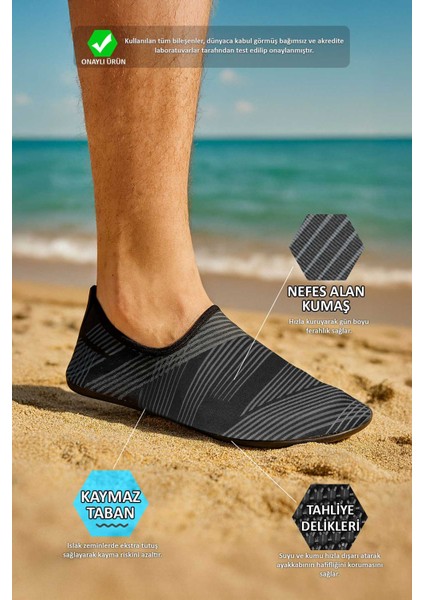 Lines Çizgi Desenli Kaymaz Tabanlı Esnek Hafif Dayanıklı Erkek Havuz Plaj Deniz Ayakkabısı fiyatları