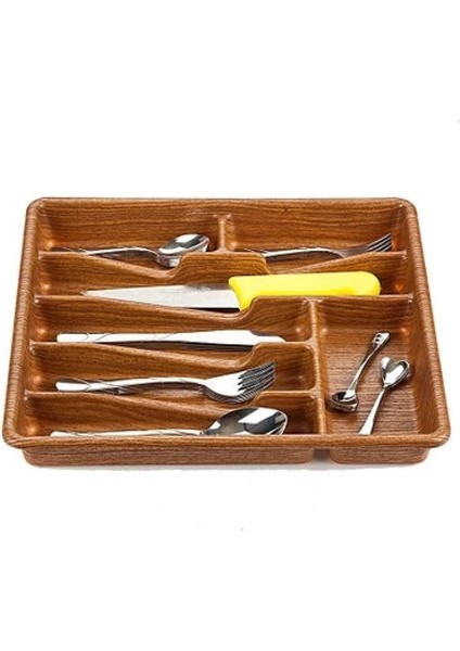 Küçük - Ahşap Renk - 7 Bölmeli Çekmece Içi Kaşıklık 36X32CM (4887)