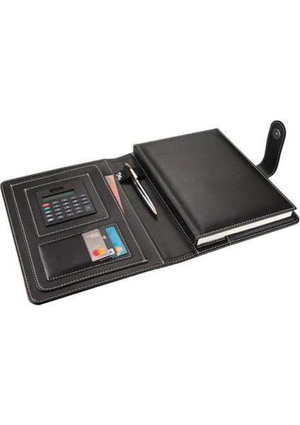 4530 Ajanda Tarihsiz Çizgili 17 x 24 cm Ajanda/defter Hesap Makineli Suni Deri Organizer, Siyah