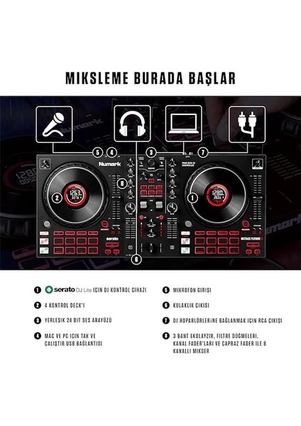 Numark Mixtrack Platinum Fx - 4 Kanal Dj Kontrol Cihazı, 24 Bit Ses, Kulaklık Çıkış, Ses Kartlı, 4 fiyatları
