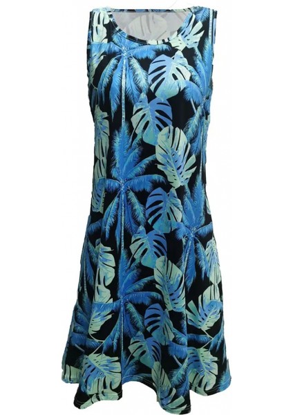 Kadın Mavi Yaprak Baskılı Askılı Süprem Elbise indirimleri