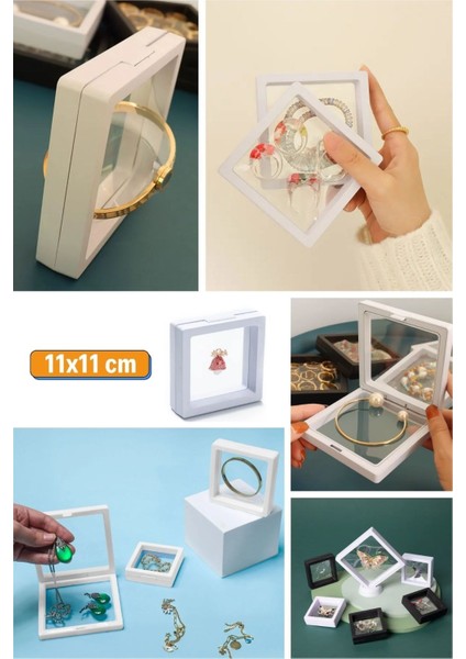 Buffer® 11X11CM Standlı 3D Takı Ziynet Hatıra Koleksiyon Saklama Kutusu Şeffaf Film Çerçevesi