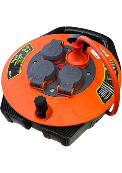 Seyyar Kablo Makarası – 10 Metre, 4 Prizli, IP44 Kapaklı, 230V 16A, 1000W – Taşınabilir Çanta Tipi