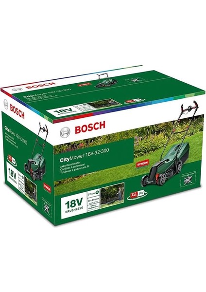 Home And Garden Akülü Çim Biçme Makinesi Citymower 18V-32-300 (18 Volt, 1x Akü, Kesme