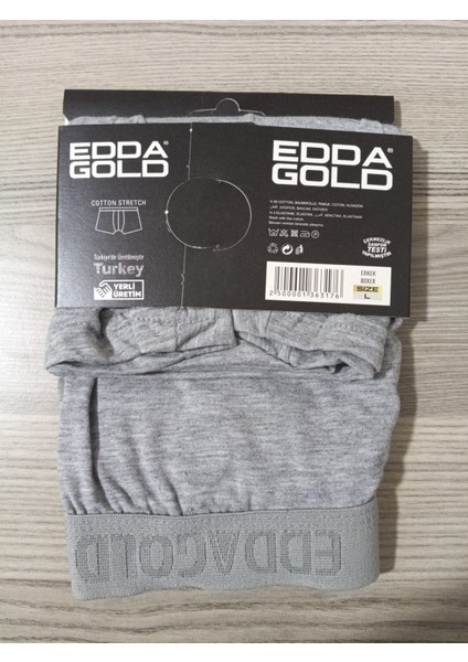 Gold Penye Kumaş Likralı Erkek Boxer - Gri - Large - 3lü modelleri