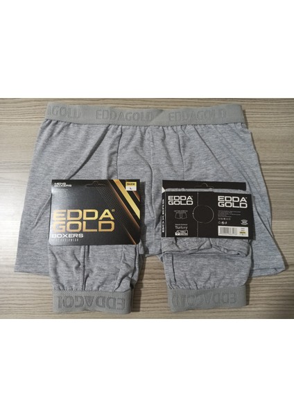 Gold Penye Kumaş Likralı Erkek Boxer - Gri - Large - 3lü fırsatları